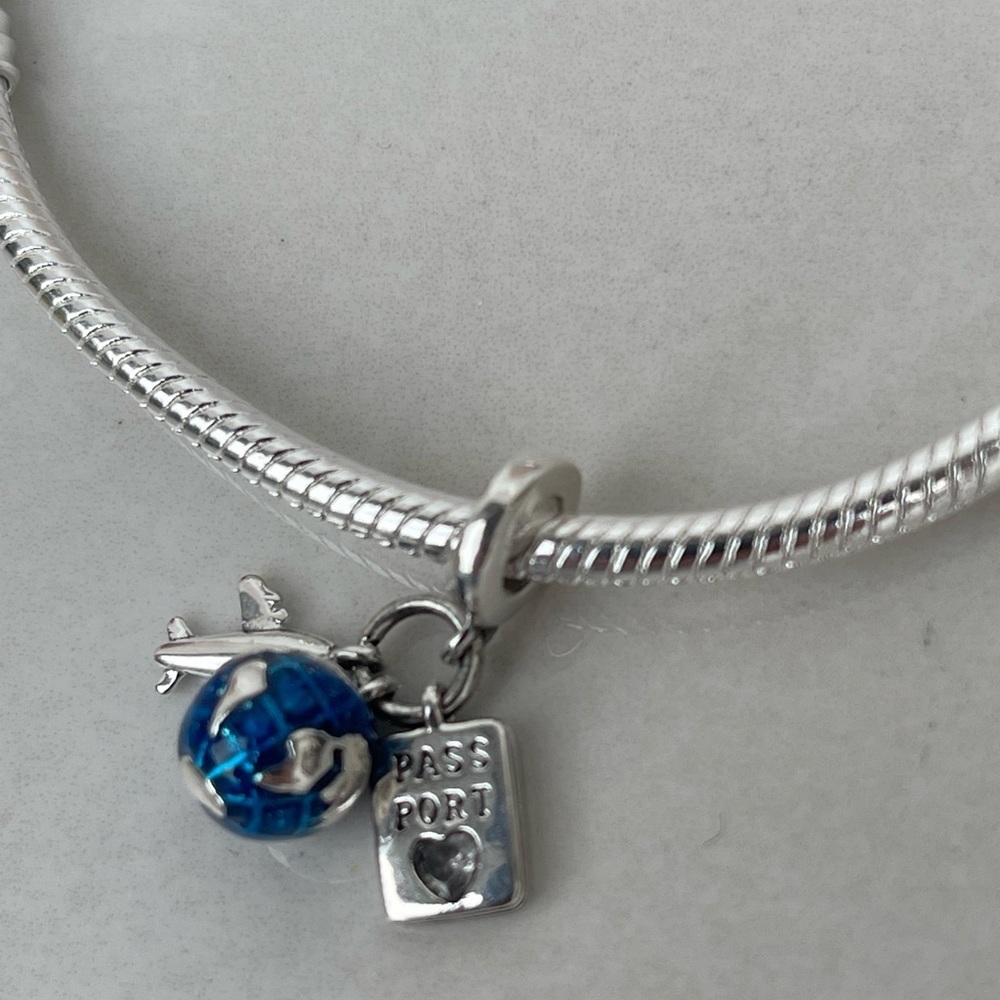 925 Silver Plane Passport Globe Pendant Beads Original Pandora Charms Bracelets